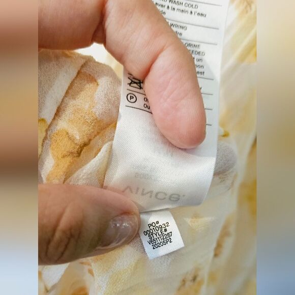 Vince Pressed Petal Blouse Yellow Floral Pleated Crinkle Semi Sheer Top Size M - Picture 5 of 8